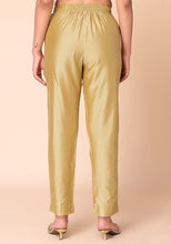 Indya Gold Smocked Back Fitted Pants Medium Size