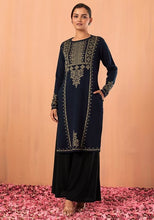 Indya Navy Geometric Yoke Woollen Kurta Large Size