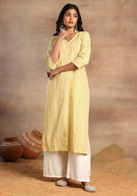 Indya Light Yellow Thread Embroidered Straight Kurta  (Only Kurta)