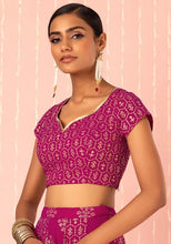 Indya Pink Foil Print Sweetheart Neck Blouse Large Size (Only blouse)