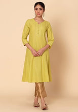 Indya Lime Green Sequin And Thread Embroidered Muslin A-Line Kurta Medium Size ( Only Kurta )