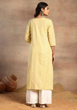 Indya Light Yellow Thread Embroidered Straight Kurta  (Only Kurta)