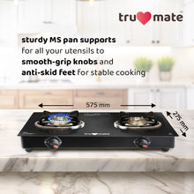 trumate truflame G2BMN 1651 – 2 Burner Black Glass Top Gas Stove with Brass Burners & Manual Ignition