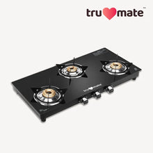 trumate Truflame 3 Burner Glass Top Gas Stove with Brass Burners, Toughened Glass & 360° Swivel Nozzle