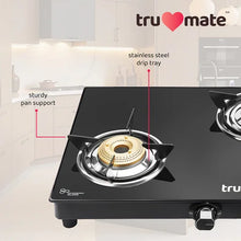 trumate Truflame 3 Burner Glass Top Gas Stove with Brass Burners, Toughened Glass & 360° Swivel Nozzle