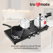 trumate Truflame 3 Burner Glass Top Gas Stove with Brass Burners, Toughened Glass & 360° Swivel Nozzle