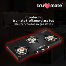 trumate Truflame 3 Burner Glass Top Gas Stove with Brass Burners, Toughened Glass & 360° Swivel Nozzle