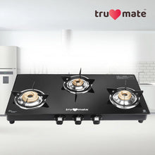 trumate truflame G3BMJ 1605 – 3 Burner Black Glass Top Gas Stove with Jumbo Brass Burner & 360° Swivel Nozzle