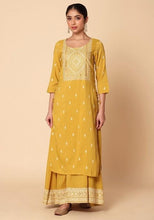 Indya Mustard Yellow Foil Print Double Layered Muslin Kurta (Large) Only Kurta