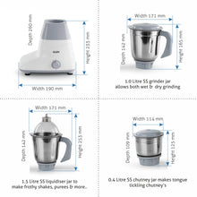 Glen Mixer Grinder 750W with 3 Stainless Steel Liquidiser, Grinder and Chutney Jars - Grey (4025)