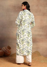 Indya Ivory Floral Print Mandarin Collar Straight Kurta Medium Size (Only Kurta) (Copy)