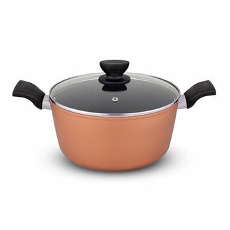 UCOOK by United Ekta Engg. Non-Stick Forged Aluminium Induction Casserole with Glass Lid 5 Litre, Black and Gold Spatter Finish