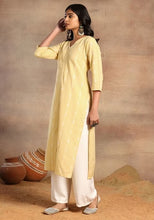 Indya Light Yellow Thread Embroidered Straight Kurta  (Only Kurta)