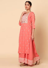 Indya Peach Foil Print Double Layered Muslin Kurta (Medium)