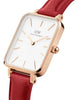 Daniel Wellington Quadro Analog Watch for Women with White Rectangle Dial & Cherry Blush Red Leather Strap Band Water Resistant Women's Wrist Watches - DW00100453