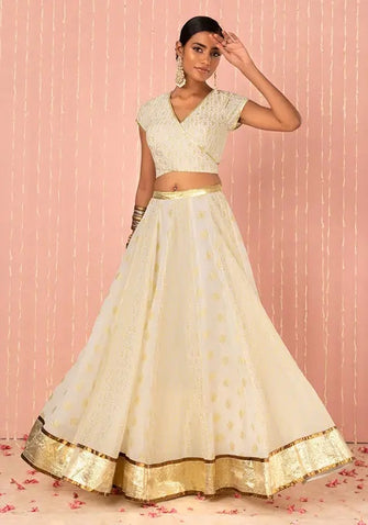 Indya Ivory Floral Foil Print Lehenga Skirt Medium Size (Only Skirt)