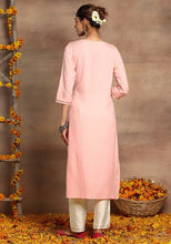 Indya Blush Pink Embroidered Neck Rayon A-Line Kurta Small Size (Only Kurta )