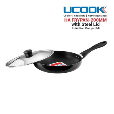 UCOOK by United Ekta Group Hard Anodised Induction Base Frying Pan with Steel Lid, 200mm, Black