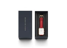 Daniel Wellington Quadro Analog Watch for Women with White Rectangle Dial & Cherry Blush Red Leather Strap Band Water Resistant Women's Wrist Watches - DW00100453