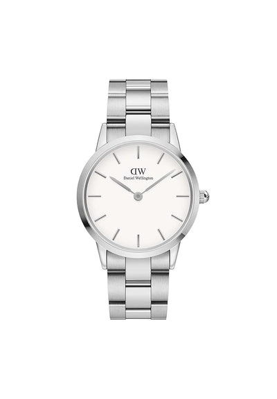 Daniel Wellington Iconic Analog Watch for Unisex with White Round Dial & Silver Stainless Steel Bracelet Band Water Resistant Unisex Wrist Watches - DW00100203