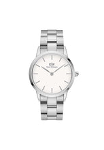 Daniel Wellington Iconic Analog Watch for Unisex with White Round Dial & Silver Stainless Steel Bracelet Band Water Resistant Unisex Wrist Watches - DW00100203