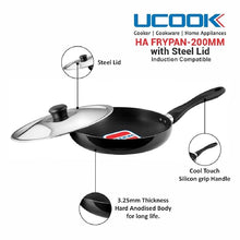 UCOOK by United Ekta Group Hard Anodised Induction Base Frying Pan with Steel Lid, 200mm, Black