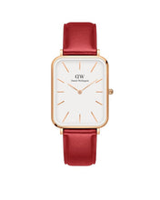 Daniel Wellington Quadro Analog Watch for Women with White Rectangle Dial & Cherry Blush Red Leather Strap Band Water Resistant Women's Wrist Watches - DW00100453