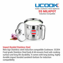 UCOOK UCOOK SS MilkPot Sandwich bottom with Glass Lid 1.8 ltr