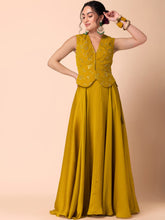 Indya Mustard Yellow Lehenga And Sequin Embroidered Peplum Top (Set of 2) Large Size