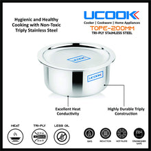 UCOOK Stainless Steel Triply Tope with Lid, 240mm, Steel Grey