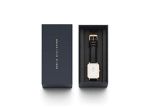 Daniel Wellington Quadro Analog Watch for Women with White Rectangle Dial & Black Leather Strap Band Water Resistant Women's Wrist Watches - DW00100450