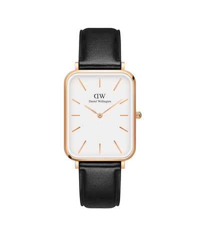 Daniel Wellington Quadro Analog Watch for Women with White Rectangle Dial & Black Leather Strap Band Water Resistant Women's Wrist Watches - DW00100450