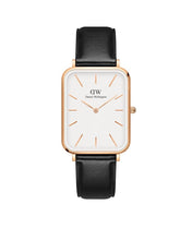 Daniel Wellington Quadro Analog Watch for Women with White Rectangle Dial & Black Leather Strap Band Water Resistant Women's Wrist Watches - DW00100450