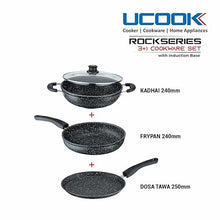 Ucook COOKWARE- UCOOK ROCK SERIES NS SET 3+1PCS(DEEP KADHAI+FRYPAN+TAVA+1GLASS LID)