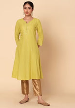 Indya Lime Green Sequin And Thread Embroidered Muslin A-Line Kurta Large Size ( Only Kurta )