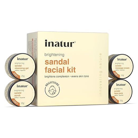 inatur Sandal Facial Kit - 4 Steps Regimen to Remove Tan, Brighten Skin, and Even Complexion | Natural, Vegan, cruelty-free | 100g