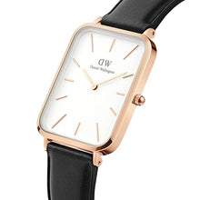 Daniel Wellington Quadro Analog Watch for Women with White Rectangle Dial & Black Leather Strap Band Water Resistant Women's Wrist Watches - DW00100450