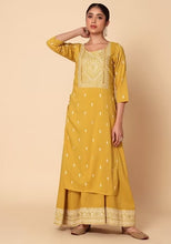 Indya Mustard Yellow Foil Print Double Layered Muslin Kurta (Medium) Only Kurta