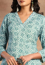 Indya Turquoise Blue Abstract Print Cotton Kurta Large Size (Only Kurta)