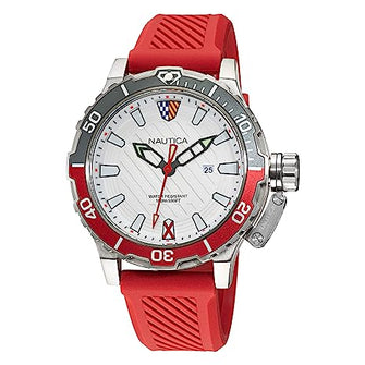 Nautica Men's NAPGLS110 Glenrock Lagoon Grey/White/Red Silicone Strap Watches, Red