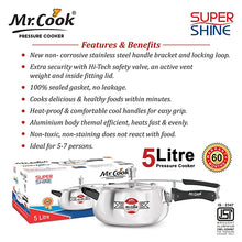 Mr.Cook Super Shine Aluminium Pressure Cooker 5 Ltr