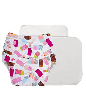 SuperBottoms Basic Pocket Diaper with 2 Inserts Ice Cream Print - White Pink