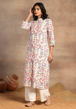 Indya Off White Geometric Print Straight Kurta Medium Size (Only Kurta)