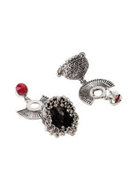 Indya  Silver Oxidised Red Stone Jhumka Earrings Silver Oxidised Red Stone Jhumka Earrings