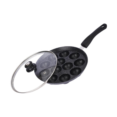 trumate truchef NSAP 3313 – Non-Stick Appapatram with Glass Lid, 12 Cavity Appam Pan