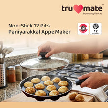 trumate truchef NSAP 3313 – Non-Stick Appapatram with Glass Lid, 12 Cavity Appam Pan