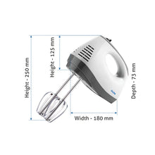 Glen Electric Hand Mixer 125W 2 Beaters with 5 Speed Settings - White and Grey