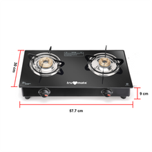 trumate truflame G2BMN 1651 – 2 Burner Black Glass Top Gas Stove with Brass Burners & Manual Ignition