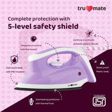 trumate trucrease dry iron 1000W with non-stick PTFE Soleplate – Purple