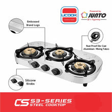 UCOOK JUNTO Manual Stainless Steel Mid Delux 3B Series 3 Burners Gas Stove Stainless Steel Cooktop, Steel Grey